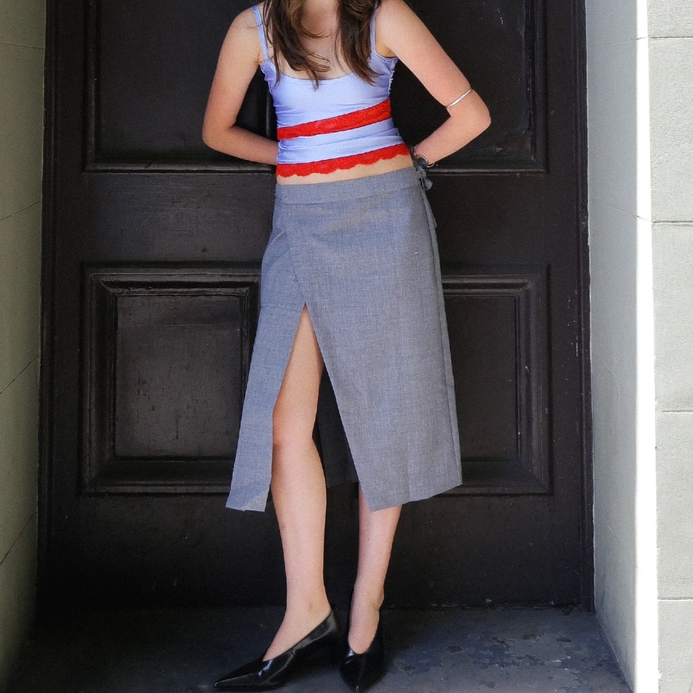 Mode Mischief Slice Pleat Midi Skirt (nwt)